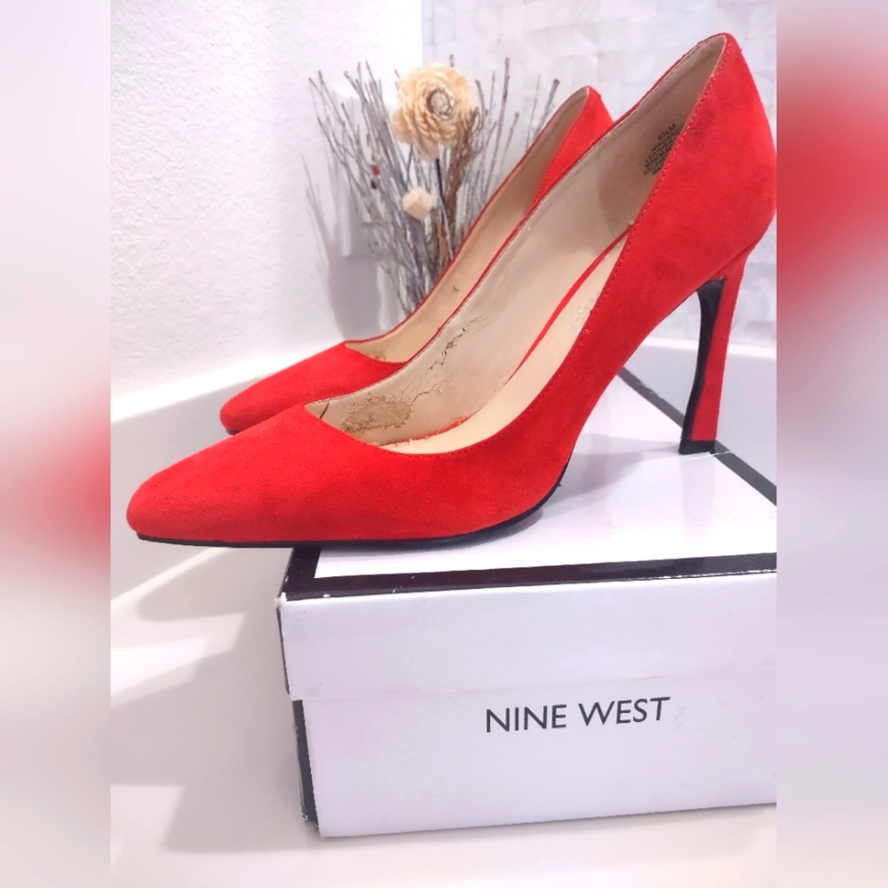 Nine West Tomato Red Suede Stilettos 8.5M
